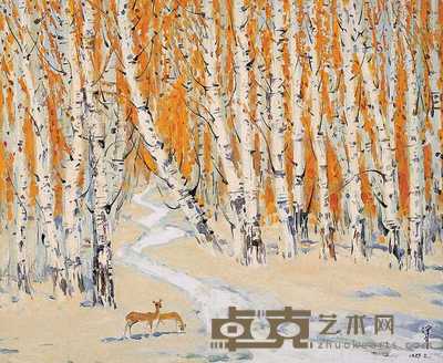 官其格 白桦双鹿 50×61cm